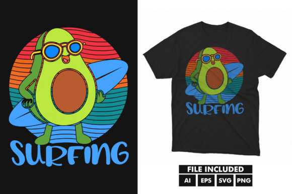 Avocado Surfing Funny Kids T-shirt Graphics for T-Shirt Designs