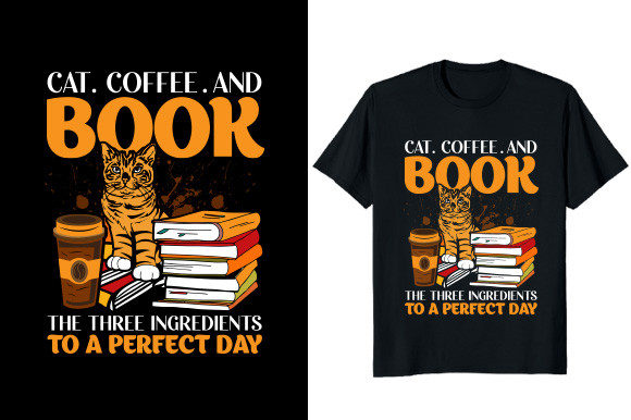 Cat Coffee and Book T-shirt Design: Premium Graphics for Bloggers